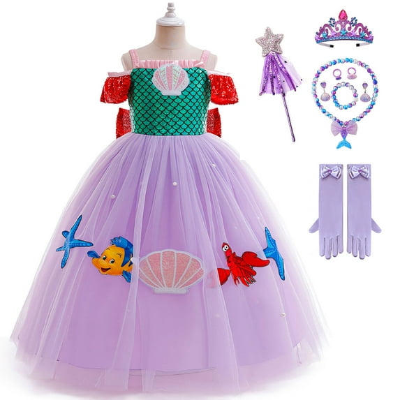Girls Mermaid Princess Dress w/Accessories Ariel Costume Halloween Birthday Gown for 3-4T