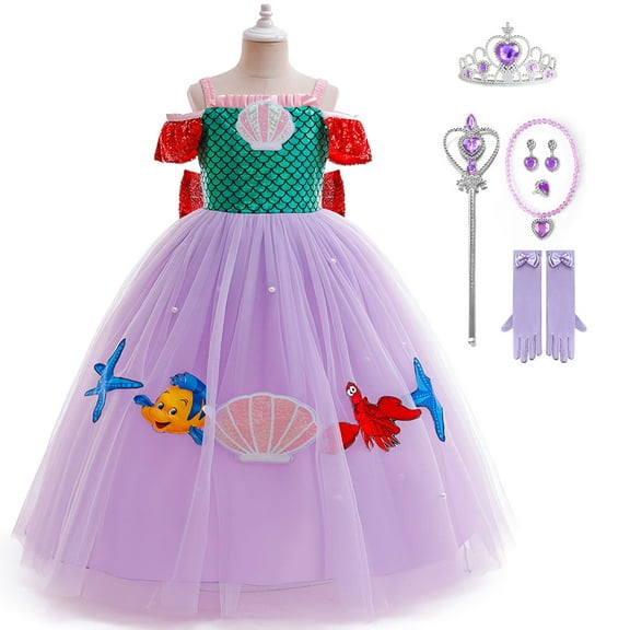 Girls Mermaid Princess Dress w/Accessories Halloween Costume Dress up for Ariel 3-4 Year