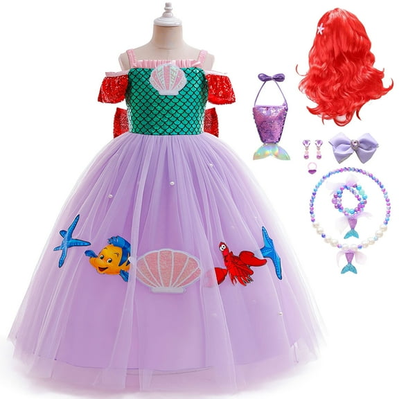 Girls Mermaid Princess Dress w/Accessories Halloween Costume Dress up for Ariel 3-4 Year