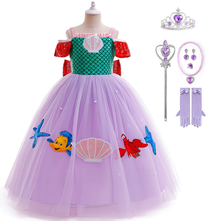 mermaid princess dress up little mermaid dress up Girls Little Mermaid Princess Costume Dress Purple / 3T