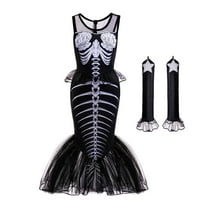 Girls Mermaid Skeleton Costume Halloween Black Princess Dress Cosplay Outfits, Size for 2-3T