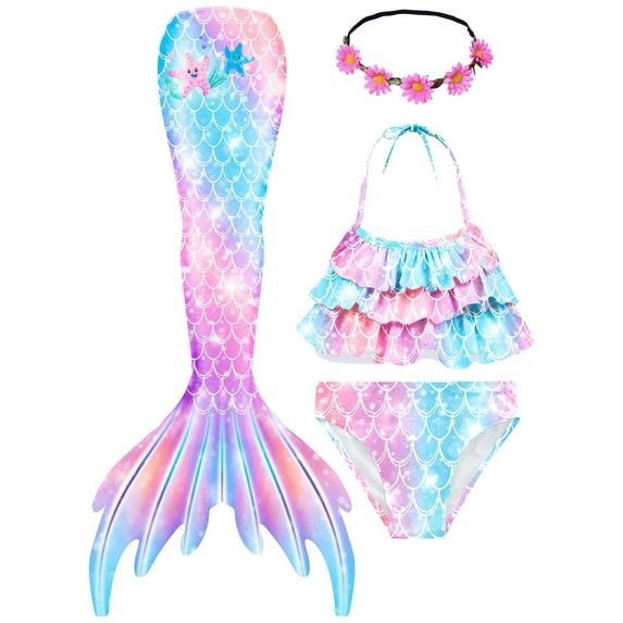 Girls Mermaid Swimming Tail Kids Mermaid Bathingsuit Sea Costume 3-4Years