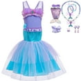 thumbnail image 1 of Girls Mermaid Tail Princess Dress Set Halloween Costume Cosplay Party Dress, 1 of 8
