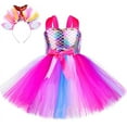 thumbnail image 1 of Girls Mermaid Tutu Dress Birthday Party Princess Tulle Dress Kids Halloween Costume Outfits with Headband, 1 of 7