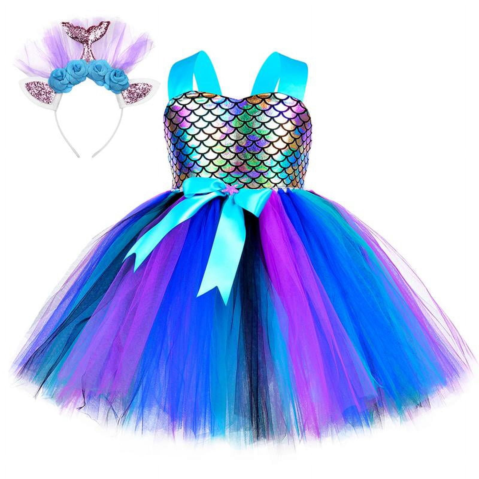 Girls Mermaid Tutu Dress Birthday Party Princess Tulle Dress Kids
