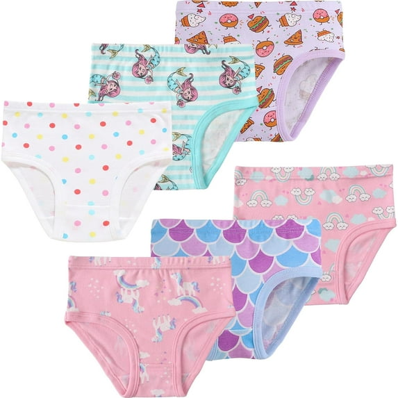 Girls Mermaid Underwear Little Kids Dot Panties Toddler Cotton Breathable Comfort Briefs Childrens 6 Pack Undies Size 8