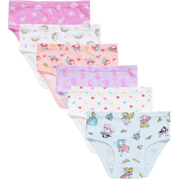 Girls Mermaid Underwear Satrs Briefs Children Panties Set (Pack of 6) Size 8