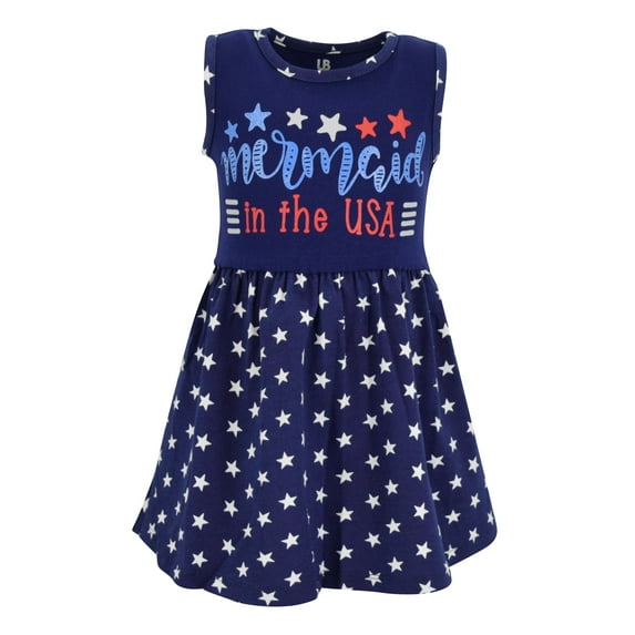 Girls Mermaid in The USA Sleeveless 4th of July Dress (8, Blue)