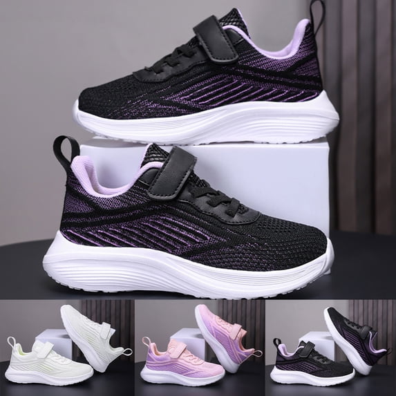 Girls' Mesh Breathable Lightweight Sneakers Lightweight Outdoor Breathable Play Comfortable Running Shoes Black 5 Y-6 Y