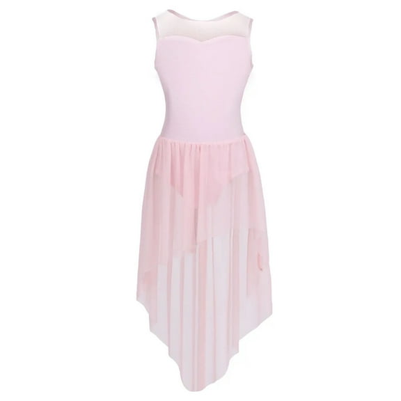 Girls Mesh High Low Skirt Ballet Gymnastics Leotard Kids Irregular Ballet Dress Contemporary Lyrical Ballroom Dance Costume
