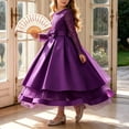 thumbnail image 1 of Girls Mesh Long Sleeve Lace Layered Tulle Long Gown A Line Waist Cinching Formal Dress for Birthday Special Occasion Purple 12-13 Years, 1 of 7