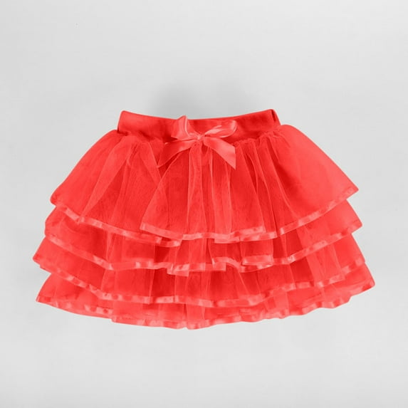 Girls' Mesh Mini Skirt Cute Bow Elastic Waist Cake Layered Princess Tulles Dance Skirts Red 2-3Y