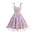 thumbnail image 1 of Girls Mesh Princess Dresses Trendy Embroidery Flower Lace Bow Spaghetti Gown for Pageant Wedding Birthday Party Graduation Dance Prom Purple 8-9 Years, 1 of 6