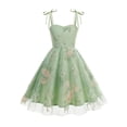 thumbnail image 1 of Girls Mesh Princess Dresses Trendy Embroidery Flower Lace Bow Spaghetti Gown for Pageant Wedding Birthday Party Graduation Dance Prom Green 7-8 Years, 1 of 6