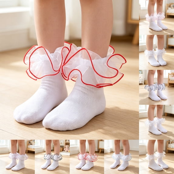 Girls Mesh Socks Ruffle Lace Frilly Toddler Dress Sock Colorful Edge*1pc
