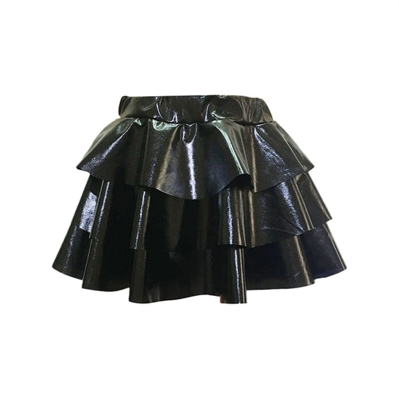 Girls Metallic 3 Layer Cake Skirt, Shiny Tulle Dance Skirt with Pleated Hem, Performance Tutu for Kids Ballet Recital and Party, Age 3-14 Years Black L