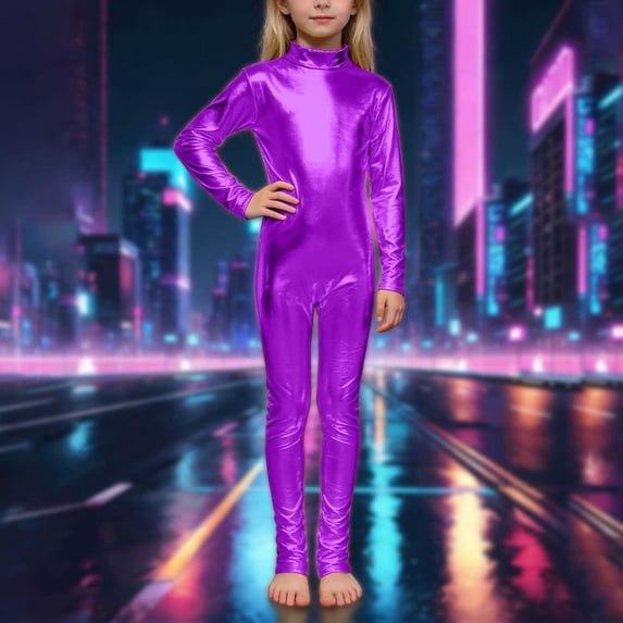 Girls Metallic High Neck Long Sleeve Performance Romper With Glitter Gold And Back Zipper For Dance Stage Wear