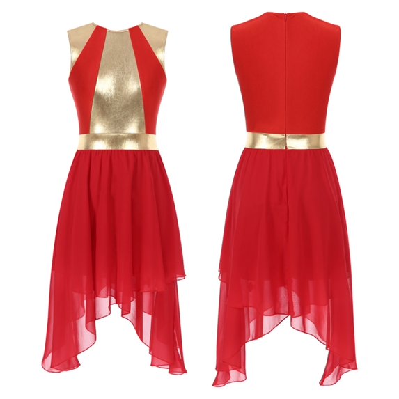 Girls Metallic Praise Dance Dress Sleeve Liturgical Dancewear Full Length Robe Worship Costume