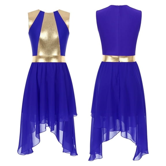 Girls Metallic Praise Dance Dress Sleeve Liturgical Dancewear Full Length Robe Worship Costume