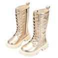 thumbnail image 1 of Girls Metallic Shiny Calf Boots, Lace Up Side Zipper Tall Footwear, Stylish Dress Boots for Daily Party Fashion Outfits 13.5 Little Kids, 1 of 5