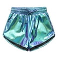 thumbnail image 1 of Girls Metallic Shorts High Waisted Booty Hot Pants Sparkly Shiny Rave Dance Bottom Tumbling Gymnastics Athletic Shorts, Blue, 3 Years, 1 of 4