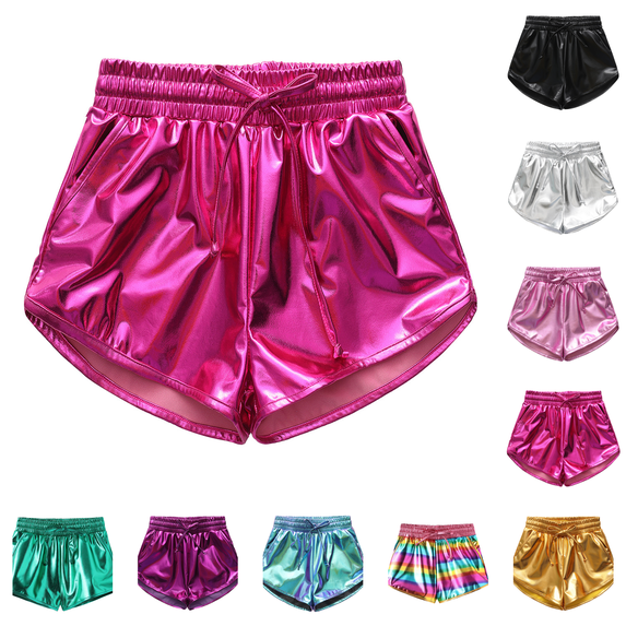Girls Metallic Shorts Sparkle Hot Pants Shiny Dance Outfits Athletic Short Pants Hot Pink 7-8Y(130)