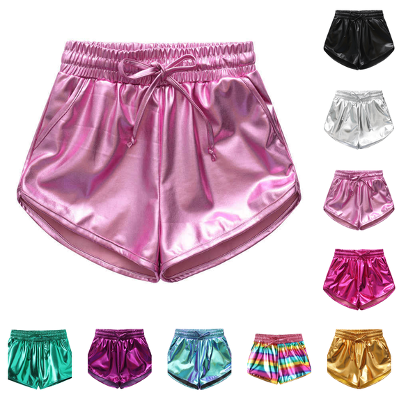 Girls Metallic Shorts Sparkle Hot Pants Shiny Dance Outfits Athletic Short Pants Pink 9-10Y(140)