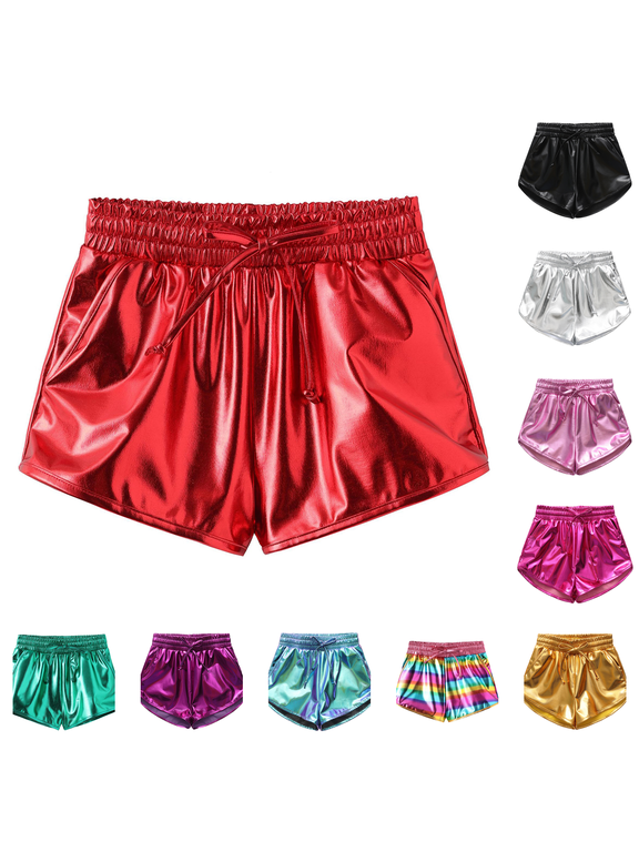 Girls Metallic Shorts Sparkle Hot Pants Shiny Dance Outfits Athletic Short Pants Red 11-12Y(150)