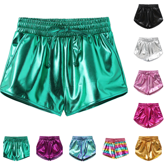 Girls Metallic Shorts Sparkle Hot Pants Shiny Dance Outfits Athletic Short Pants Turquoise 9-10Y(140)