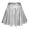 thumbnail image 1 of Girls Metallic Skater Skirt Sparkly Shiny Flared Pleated Mini Skirt Silver M, 1 of 5