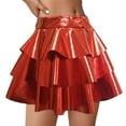 thumbnail image 1 of Girls Metallic Skirts Dance Glitter Skinny Party 3 Layer Ruffle Mini Skirts Red, 7-8Y, 1 of 3