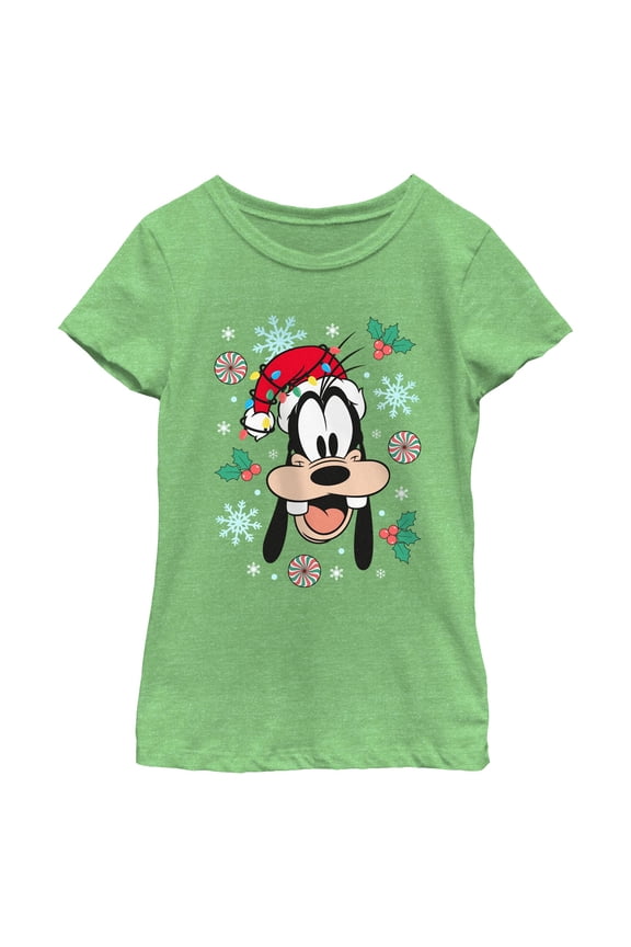 Girls Mickey & Friends Christmas Hat Ornaments Goofy Portrait T Shirt