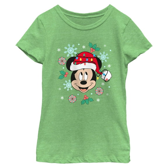 Girls Mickey & Friends Christmas Hat Ornaments Mouse Portrait T Shirt