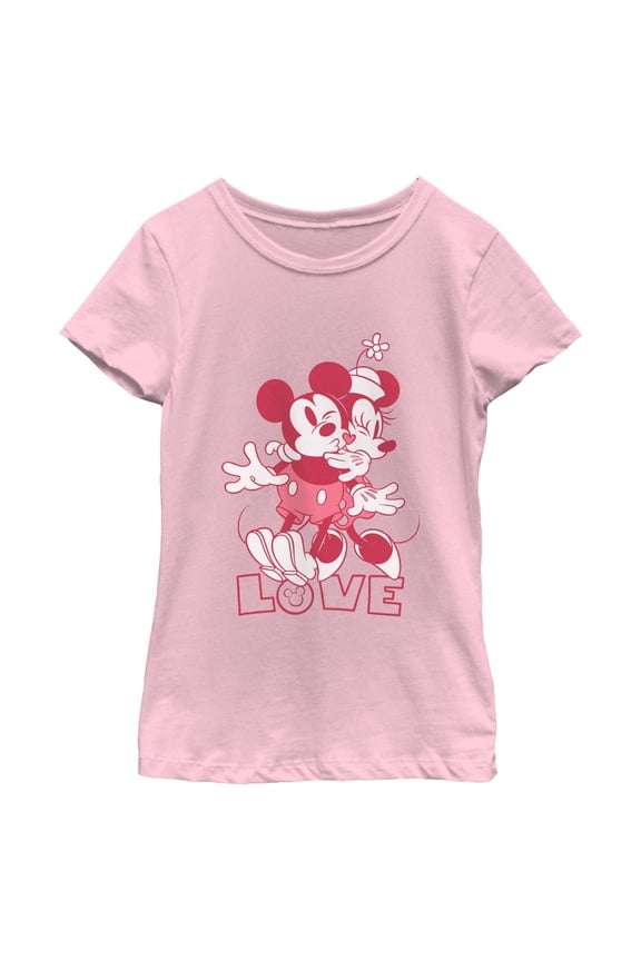 Girls Mickey & Friends Cute Retro Kiss Love T Shirt