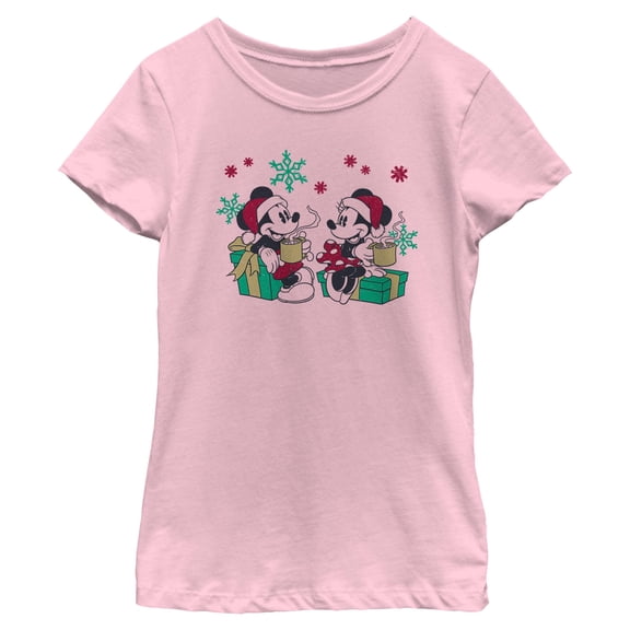 Girls Mickey & Friends Holiday Duo Drinking Coffee T Shirt