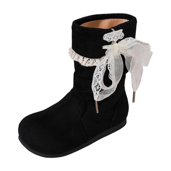 Girls Mid-Calf Boots Lace Bow Slouch Winter Casual Shoes for Toddler