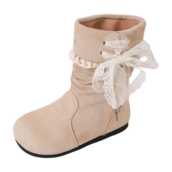 Girls Mid-Calf Boots Lace Bow Slouch Winter Casual Shoes for Toddler