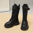 thumbnail image 1 of Girls Mid Calf Boots, Side Zip Faux Leather Fashion Boots, Lace Up Chunky Sole Fall Footwear for School Outings, 1 of 8