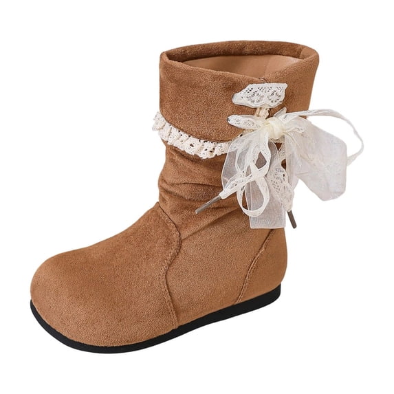 Girls Mid-Calf Boots Slouch Lace Bow Winter Fashion Casual Shoes for Toddler Little Kid
