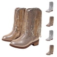 thumbnail image 1 of Girls Mid Calf Cowboy Boots Round Toe Side Zipper Tassel Low Heel Comfort Fashion Western Dress Boots for Toddler Little Kids Silver 37, 1 of 9