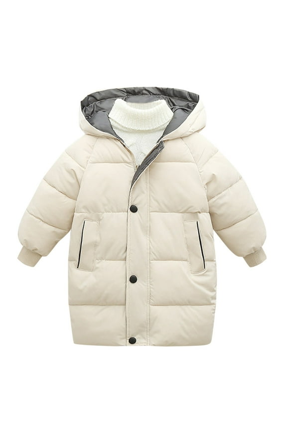 Girls Mid-Length Quilted Padded Winter Coat Hooded Warm Outerwear for Toddlers (Ages 12 Months-8 Years, Black/White)