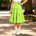 thumbnail image 1 of Girls' Mid Skirts Tiered, School Uniforms Elastic Waist, Long, Flowy, Swing, Ruffle, Pleated, Casual A-Line Flared Skirts for Back-to-School(Mid_Green,160/12Y), 1 of 3