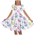 thumbnail image 1 of Girls Middle Aged Easter Dress Funny Bunny Eggs Graphic A Line Dress Casual Short Sleeved Round Neck Midi Dresses White 9-10 Years, 1 of 5