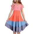 thumbnail image 1 of Girls Midi Dresses 2025 6M-15Y Teens Kids Trendy Ruffle Sleeve Crewneck Color-Block Pullover Loose Hawaiian Beach Dress, 1 of 4