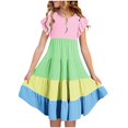 thumbnail image 1 of Girls Midi Dresses 2025 6M-15Y Teens Kids Trendy Ruffle Sleeve Crewneck Color-Block Pullover Loose Hawaiian Beach Dress, 1 of 4