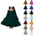 thumbnail image 1 of Girls Midi Dresses Puff Sleeve A Line Dress Waist Cinched Casual Dress for Vacation Daily Wear Summer Outfit for Girls, 1 of 7