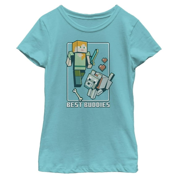 Girls Minecraft Alex and Wolf Best Buddies T Shirt