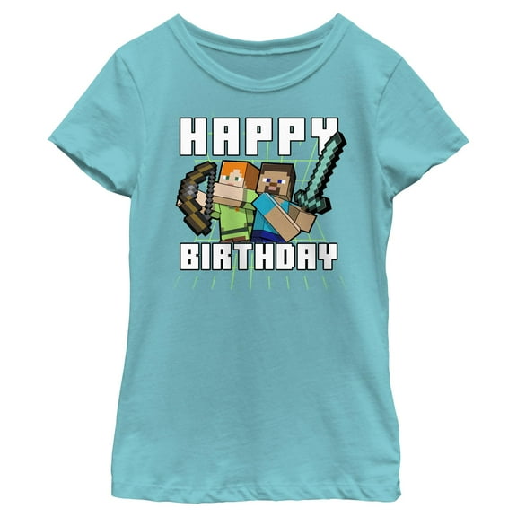 Girls Minecraft Happy Birthday Steve and Alex T Shirt