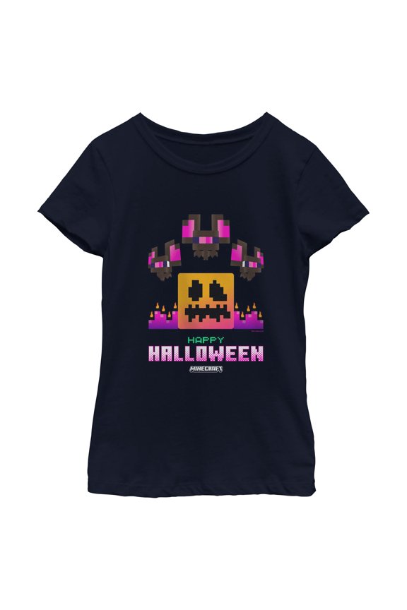 Girls Minecraft Happy Skeleton And Bats With Flames T Shirt