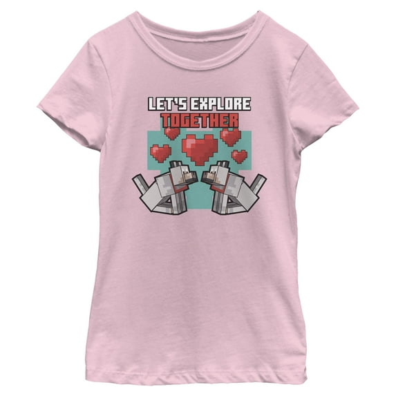 Girls Minecraft Valentine's Day Wolf Let's Explore Together T Shirt